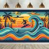 Um vibrante cenário de parede para surfe com pôr do sol tropical, feito de tecido de poliéster.