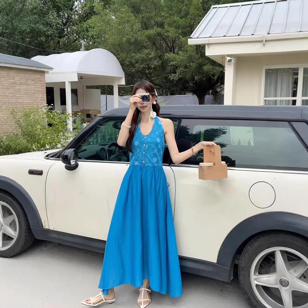 Elegant 2026 V-Neck Halter A-line Maxi Dress with Slimming Waist