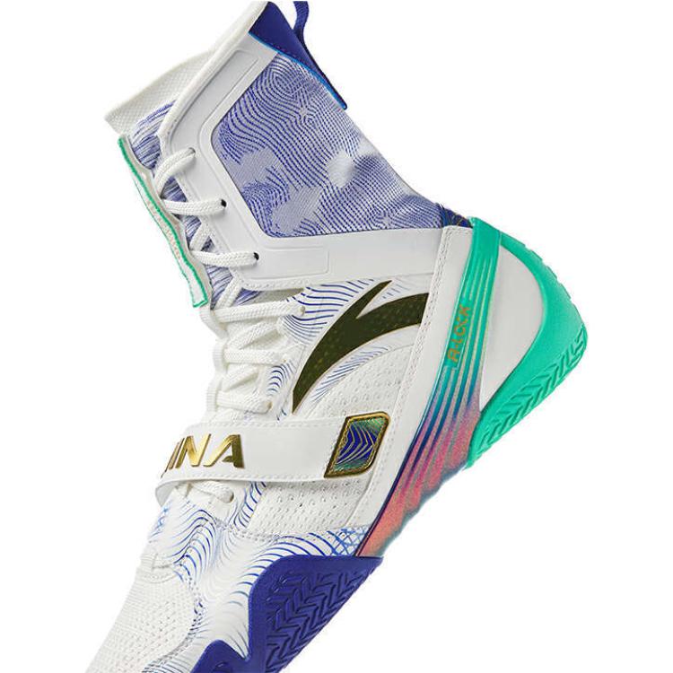 Anta Chaussures de boxe stables, durables, antidérapantes, tissu en cuir synthétique, absorption des chocs, chaussures unisexes, blanc, bleu, vert, 412440902-6