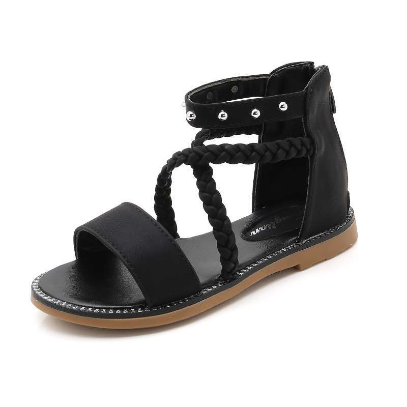 Girls Sandals Summer 2025 New Korean Version Soft-soled Children's Roman Shoes Student Shoes Medium and Older Children's Open-toed Princess Shoes