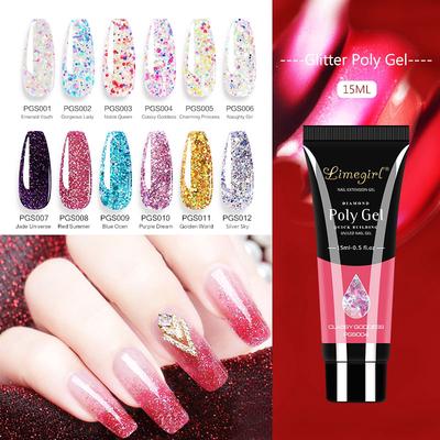 15ML Glitter Poli tırnak jeli Tırnak Uzantıları için Hızlı Yapı Jeli Köpüklü Akrilik jel Tırnak Sanat