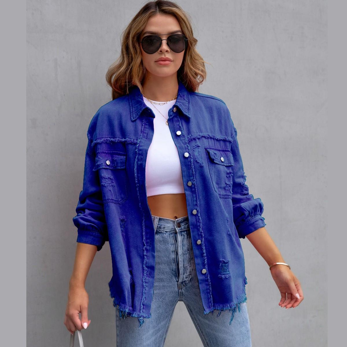 

Женский повседневный топ, женская одежда, рубашка в стиле ретро с длинными рукавами, джинсовая рубашка с лацканами, куртка для женщин XXL синий