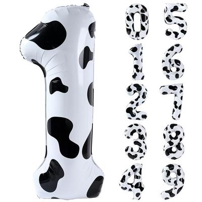 1pc 40inch Foil Cow Number Balloon Black and White Cow Print Balloon for Wild One Birthday Party Decorations Farm Animal Party Supplies