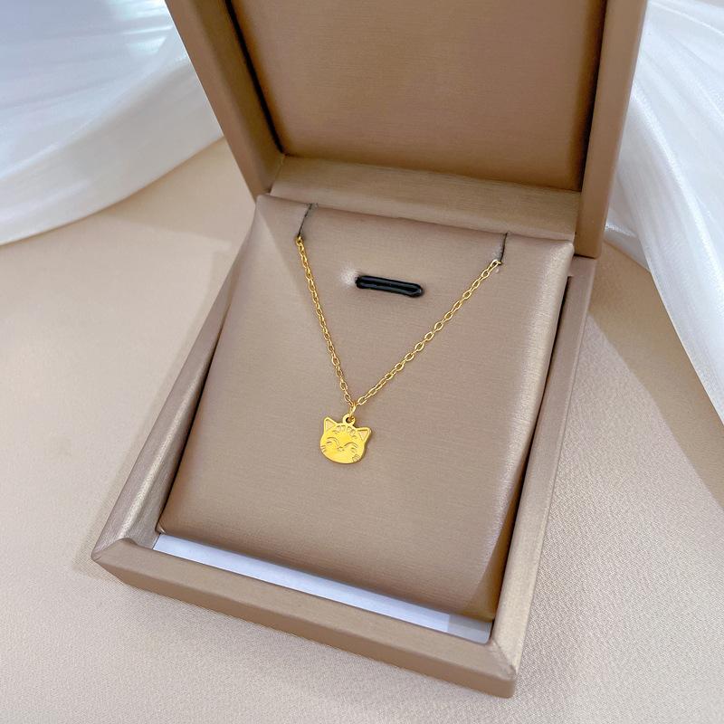 Smiley Face Cat Furnace Real Gold Cold Necklace Female Collarbone Chain With Jewelry