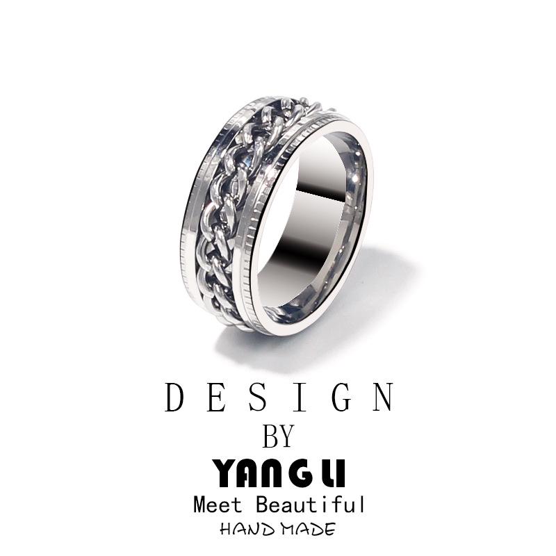 Men's Non-Fading Rotating Titanium Steel Ring - Stainless Steel Hand Jewelry