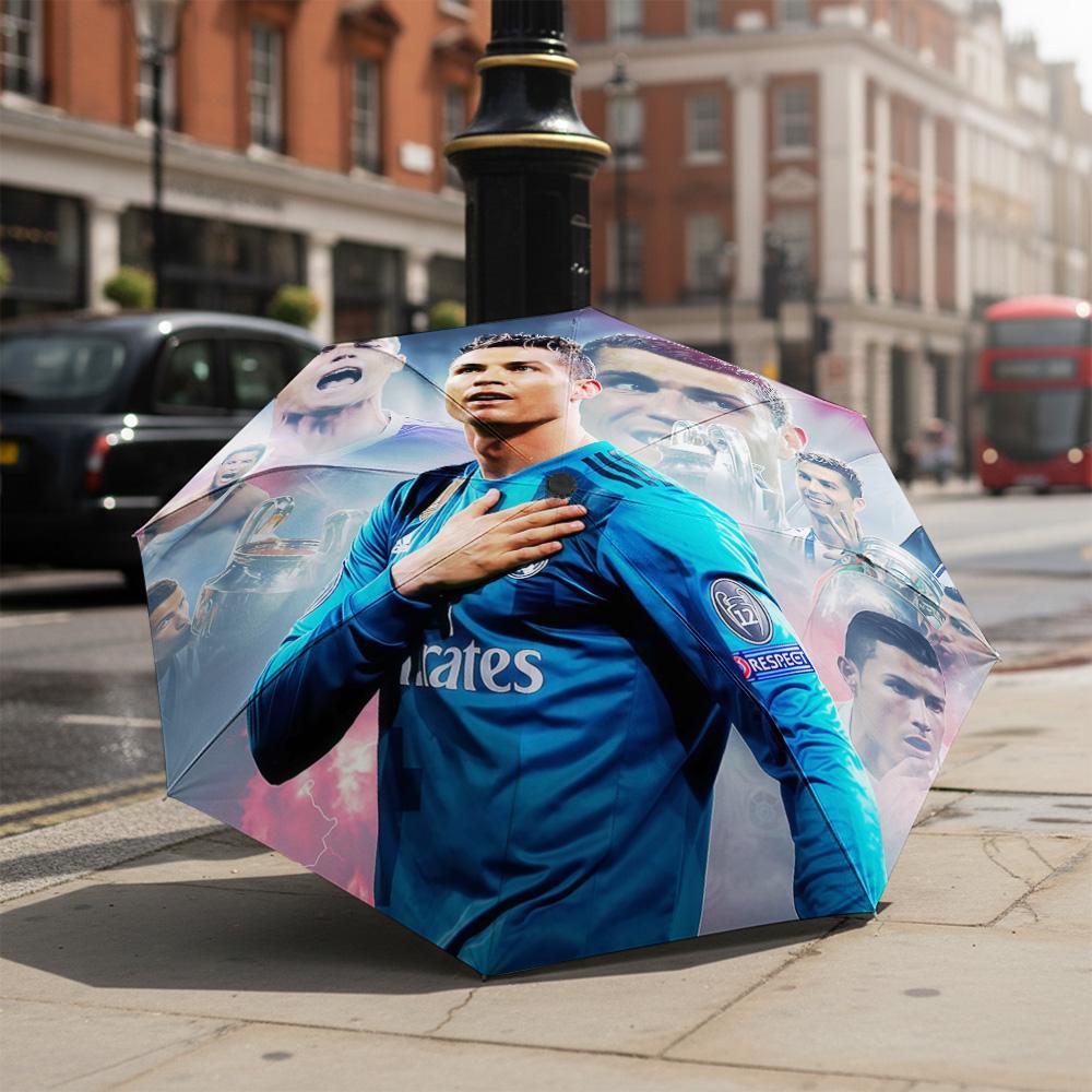 1 PC Automatic Folding Umbrella-Ronaldo Pattern, Portable & Foldable Design with 8 Ribs, Christmas Birthday Gifts