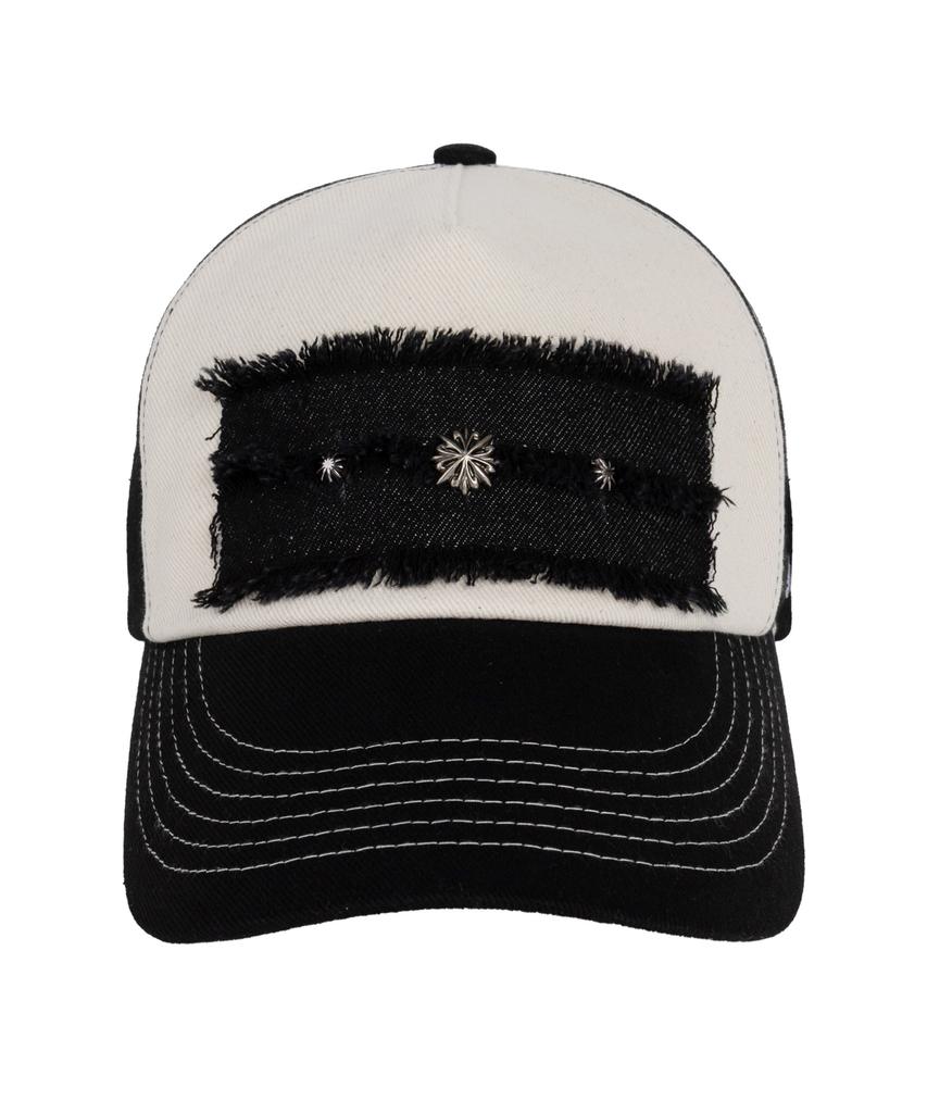 Aleseueseussi Denim Patched Rivet Ball Cap - Black/Ivory