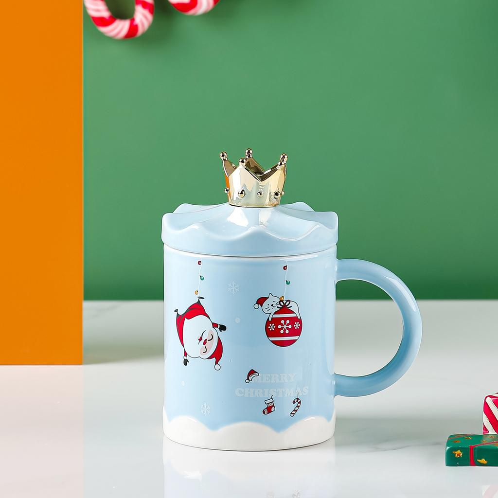 Kreative Cartoon Weihnachtsbecher Keramiktasse mit Deckel Weihnachtsgeschenk Tasse Haushalt Kaffeetasse Wasserbecher