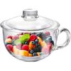 Glass Cereal Bowl Glass Soup Bowl with Handle, Clear Small Yogurt Bowl with Glass Lid Oatmeal Breakfast Bowls Microwave Safe Glassware for Dessert