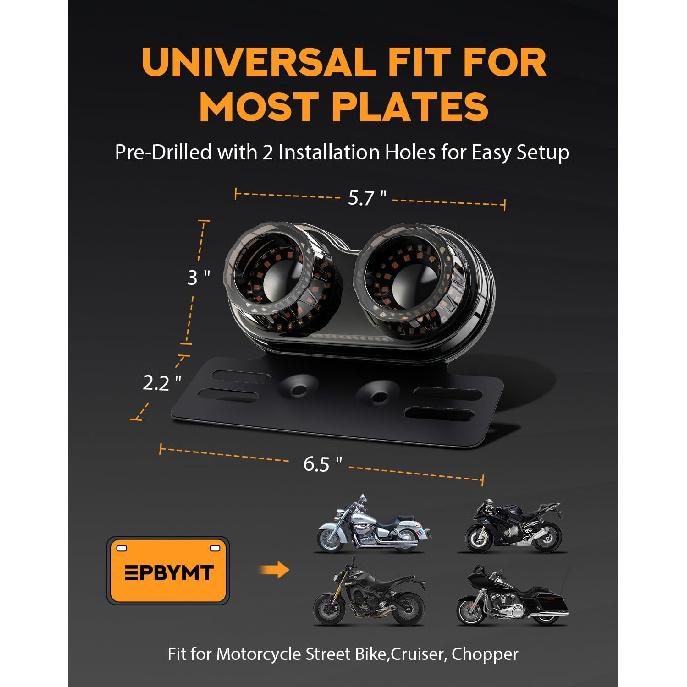 PBYMT Enhanced Motorcycle Tail Light, 90LEDs Break Light Running Lights, IP67 Waterproof Turn Signals With License Plate Bracket Compatible With