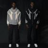 Unisex Mikina s kapucí a dlouhým rukávem s geometrickým potiskem, regular fit, zapínání na zip vpředu, zimní ležérní oblečení