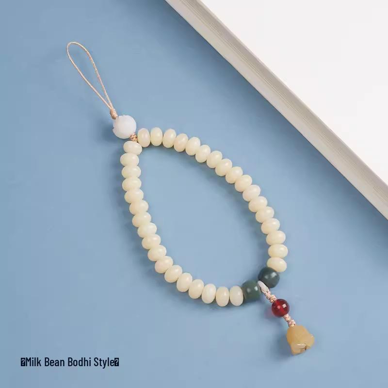 White Bodhi Cat Paw Beaded Phone Wrist Strap Lanyard Charm