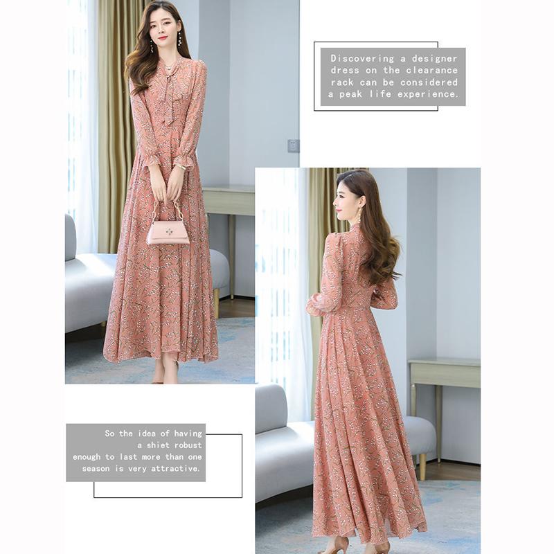 Chiffon-Langarmkleid, Frühling und Herbst, Blumen-Chiffon, Super-Fee-Taille, Strandkleid, langer Rock, Stoff, leicht, atmungsaktiv