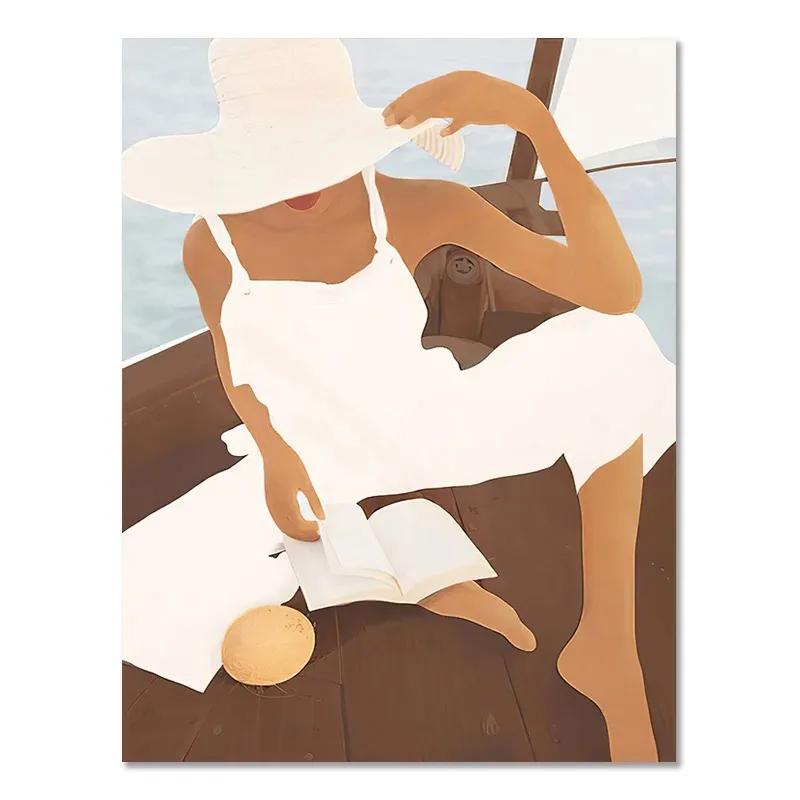 Bohemian Fashion Abstract Girl Art Canvas Painting Nordic Posters and Prints Wall Art Pictures for Living Room Home Decoration