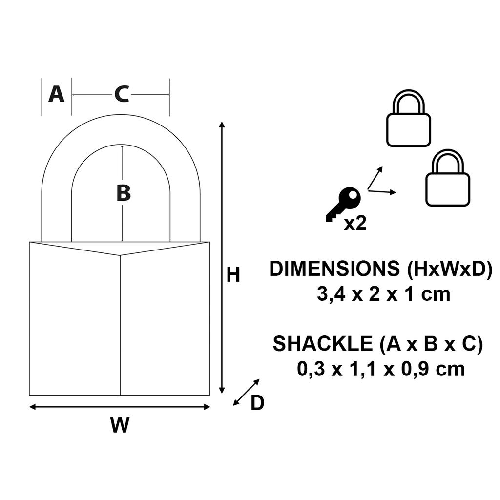 Master Lock Pack of 2 Small Brass Padlocks, 20x34x10 mm