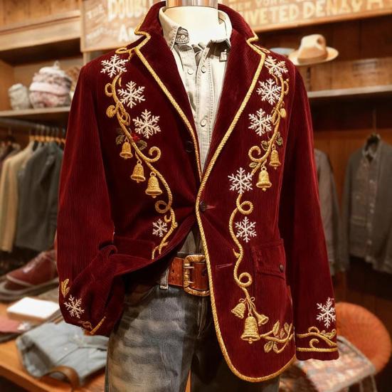 Pánské manšestrové sako Jednořadé sako Klopa Dlouhý rukáv 3D Vánoční tématický potisk Slim Fit Sako Formální jevištní oblečení