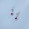 Zhou Hengfu S925 Sterling Silver Ruby Water Drop Earrings with Full Diamond, Light Luxury for Women