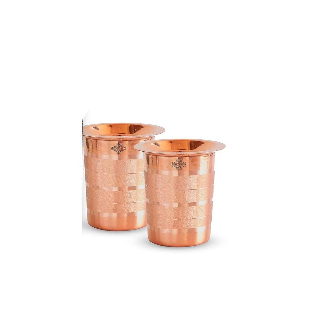 Copper Glass Tumbler Cup with Lid Set, Drinkware Home Restaurant, Yoga Ayurveda, 300 ML Each, 2 Pieces