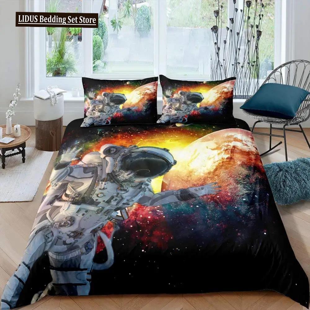 Space Astronaut Duvet Cover Set For Boys Girls Kids Twin Bedding Set Galaxy Space Themed Bedroom Decor Polyester Comforter Cover
