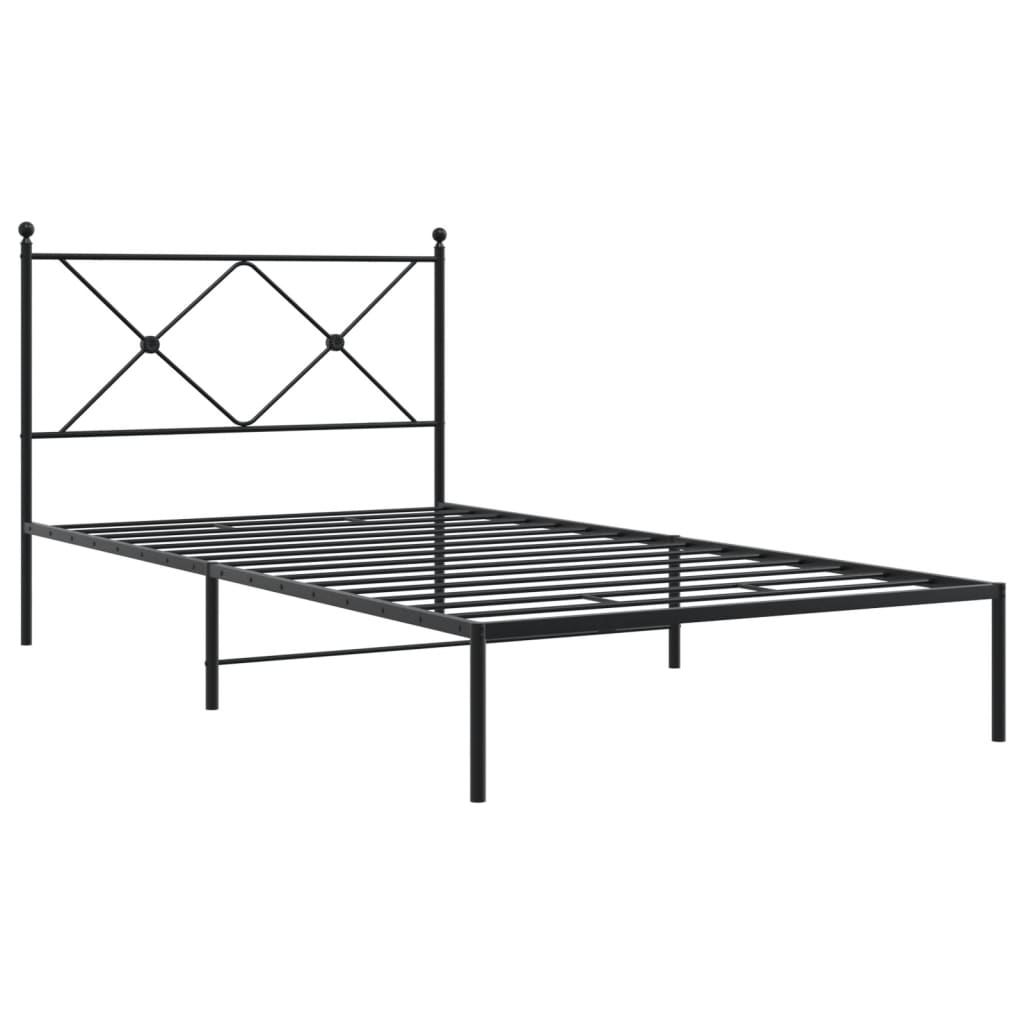 Metal Bed Frame with Headboard Black 100 x 190 cm