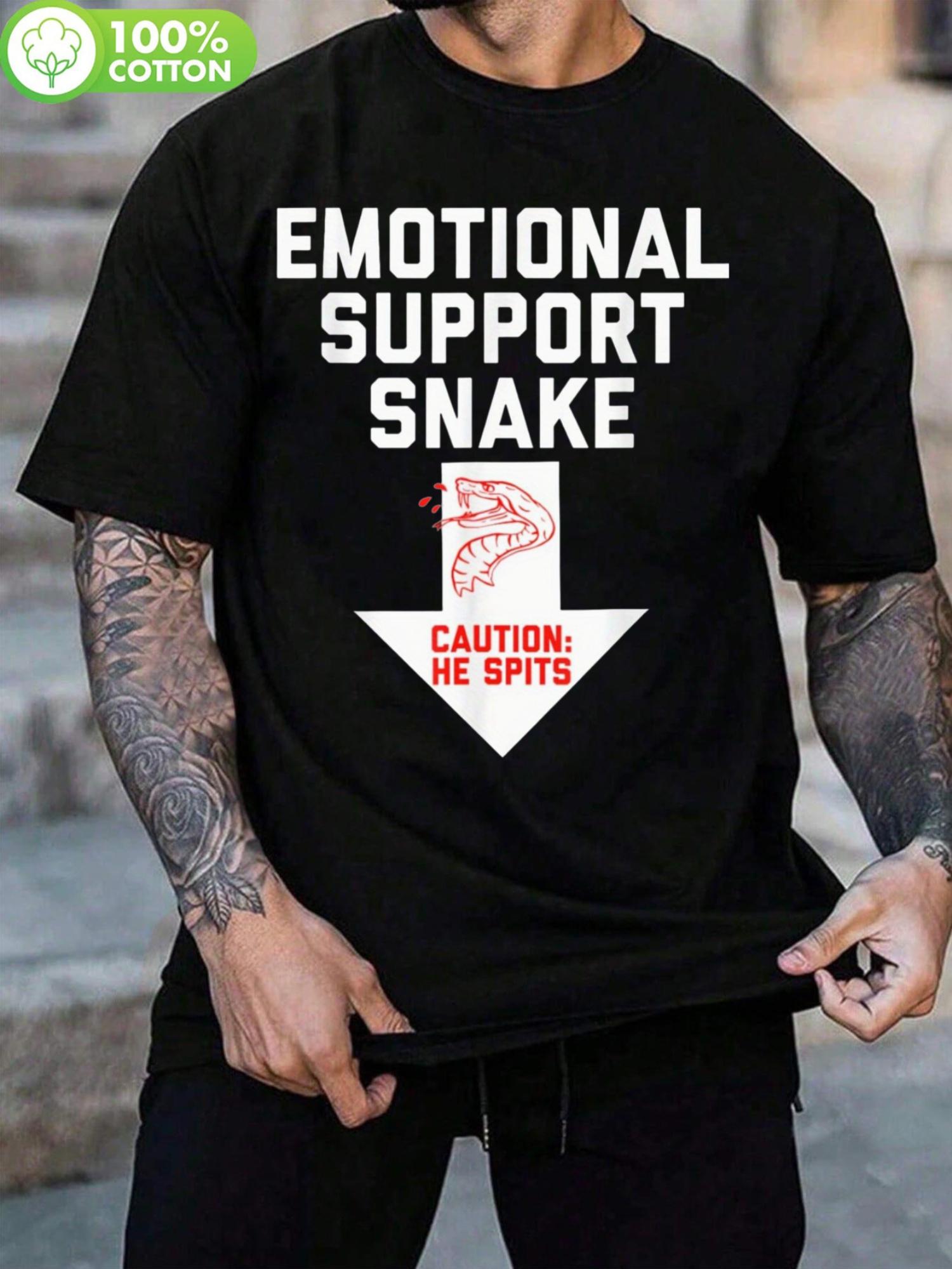 Plus Size Emotional Support Snake Graphic T-shirt - Retro Streetwear Loose Fit with Caution Snake Design XXXXL
