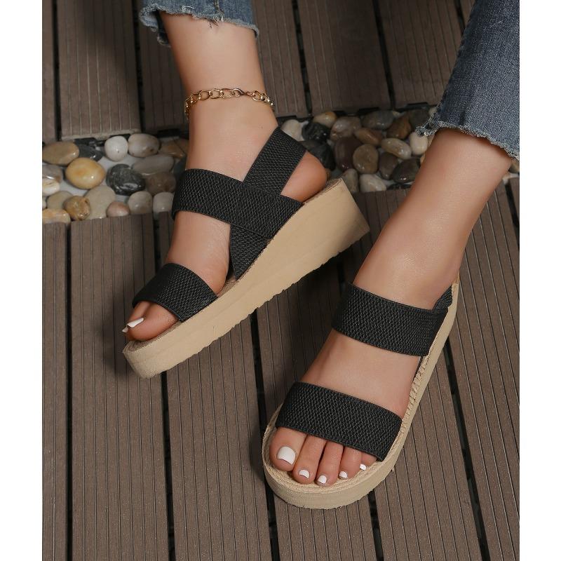 Nouvelles Sandales Compensées Minimalistes pour Femmes Bout Ouvert Plateforme à Semelle Épaisse Sandales Décontractées Sandales Slingback à Bride Cheville Couleur Unie