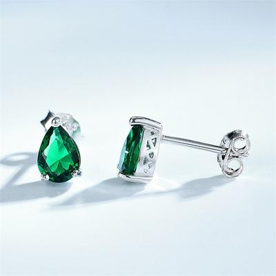 925 Sterling Silver Colorful Created Gemstone Pear Shape Stud Earrings For Women Classic Fine Jewelry Christmas Gifts