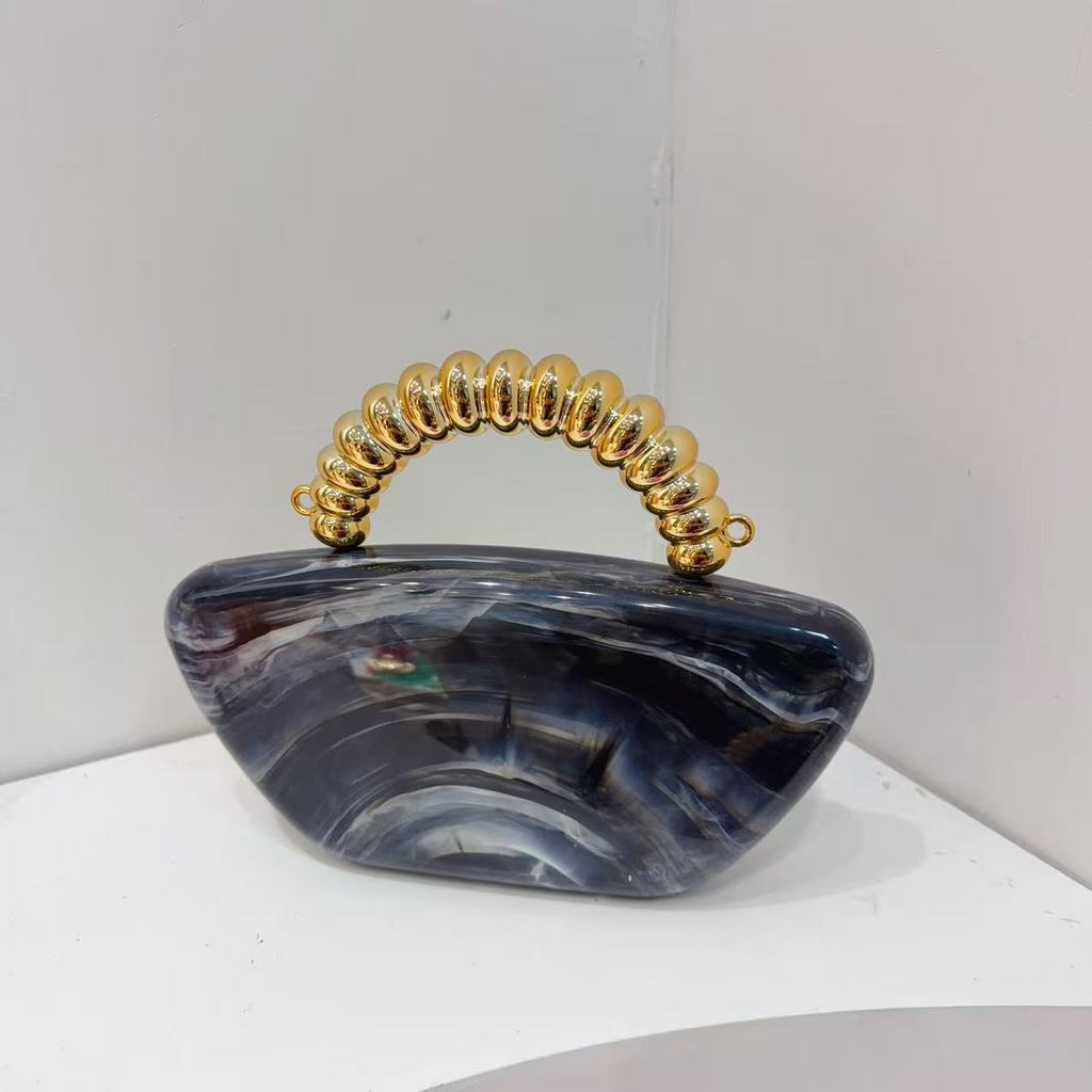 Acrylic Marble Pattern Evening Bag With Magnetic Closure For Elegant Party And Dinner Events