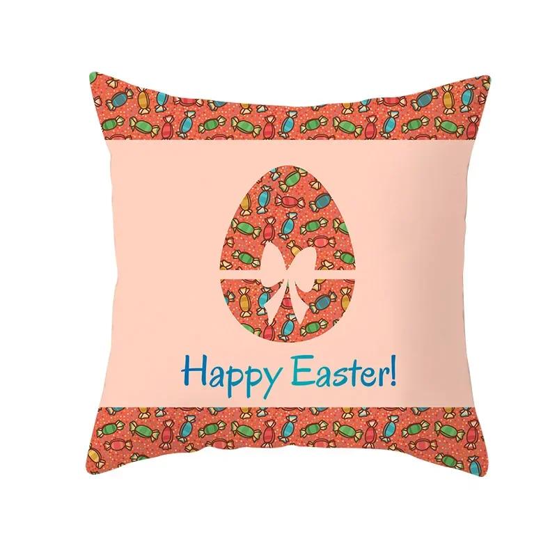 Home Decoration Radio Day Happy Easter Rabbit Printing Polyester Pillow Pillow Cushion Cushion Cushion Funda De Almohada
