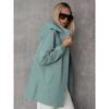 Chaqueta con capucha para mujer Cintura con cordón Botones a presión Cremallera Manga larga Bolsillos Cortavientos Longitud media Gabardina