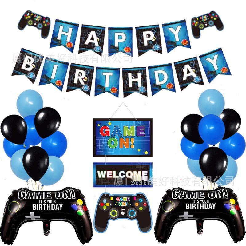 GAME ON Blauwe Gaming Feestdecoraties: Controller Banner, Folieballonnen, Deurhanger