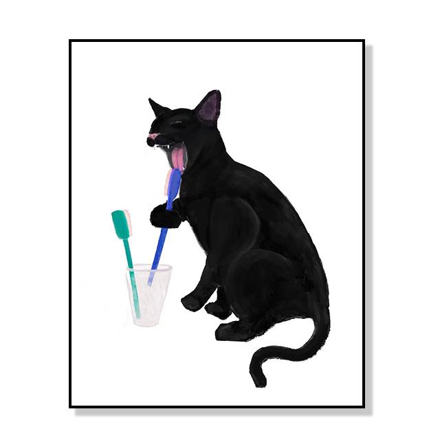 Funny Modern Cute Black Cat In Bath Artwork Posters Decoration Canvas Paintings And Prints For Washroom Toilet Living Room Decor