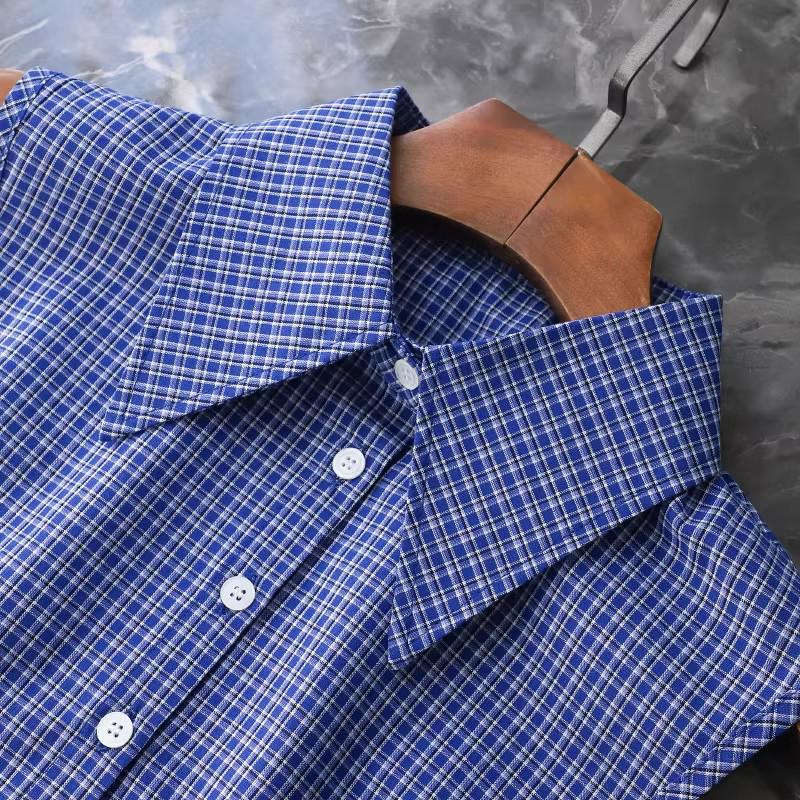 Versatile Blue Plaid Faux Collar for Girls: Multifunctional Layer for Spring, Autumn, and Winter
