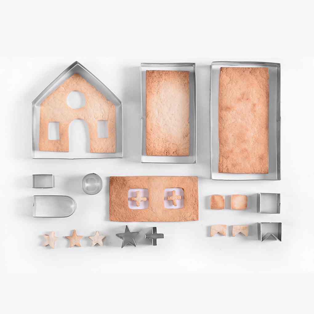 10-teiliges Set 3D-Lebkuchenhaus-Ausstechformen aus Edelstahl für Weihnachtskekse und Fondant