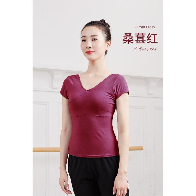 

Adult Yoga Clothing Top Short Sleeve Aerobics Tops Running Front Cross Sports Fitness T-shirt Leotards Mulberry red short sleeve L
