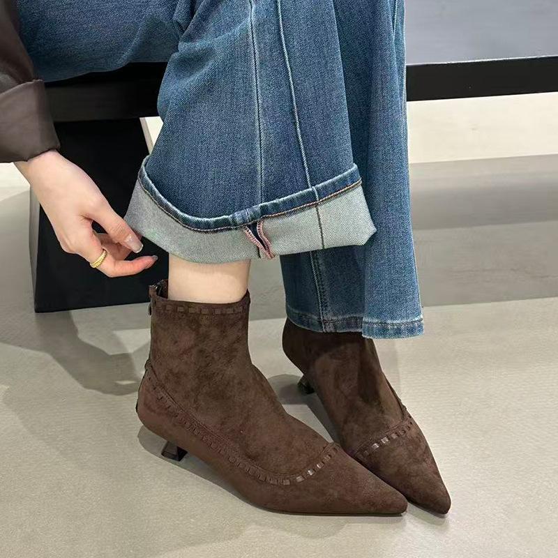 Pointed short boots women's 2025 autumn and winter new women's boots thin heel boots short boots high heels Martin boots thin boots