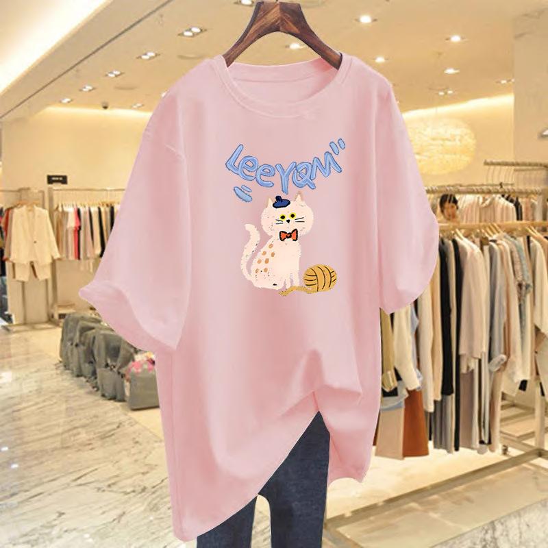Pure Cotton T-shirt 2025 Spring and Summer New Cartoon Cat Print Top Foreign Style Bottoming Shirt Short Sleeve