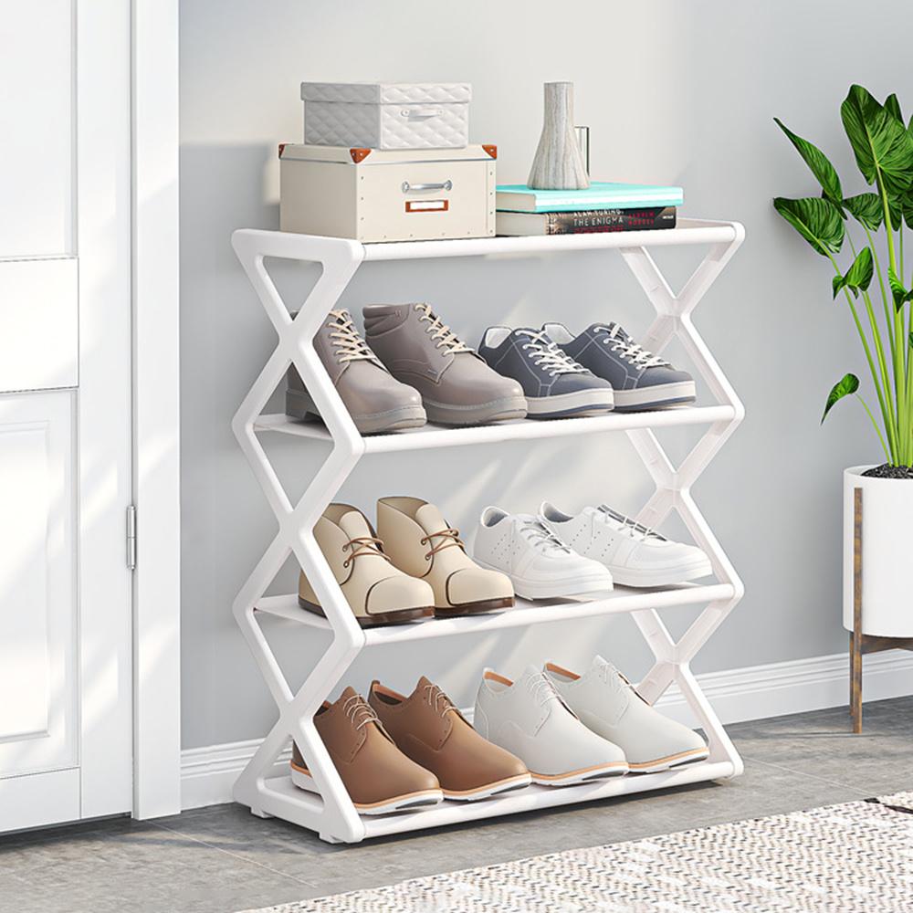 Four-Tier Folding Shoe Rack - a Space-Saving Storage Solution That Can Hold 8 Pairs of Shoes, Featuring an X-Shaped Plastic Frame, Vintage Design