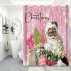 4-teiliges Weihnachtsmann-Duschvorhang-Set, wasserdichter Duschvorhang mit 12 Haken an der Rückseite, Badezimmermatte, U-förmiger WC-Vorleger, WC-Deckel-Pad