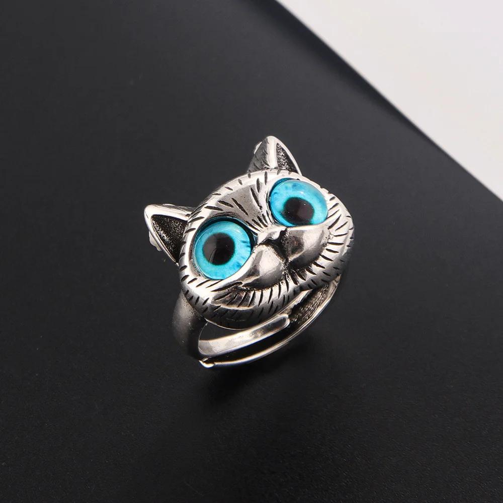 Mode Niedlich Silber Retro Metall Katze Ring Modischer Katzenaugen Öffnungs Verstellbarer Ring für Frauen Trendiger Schmuck Zubehör Geschenk