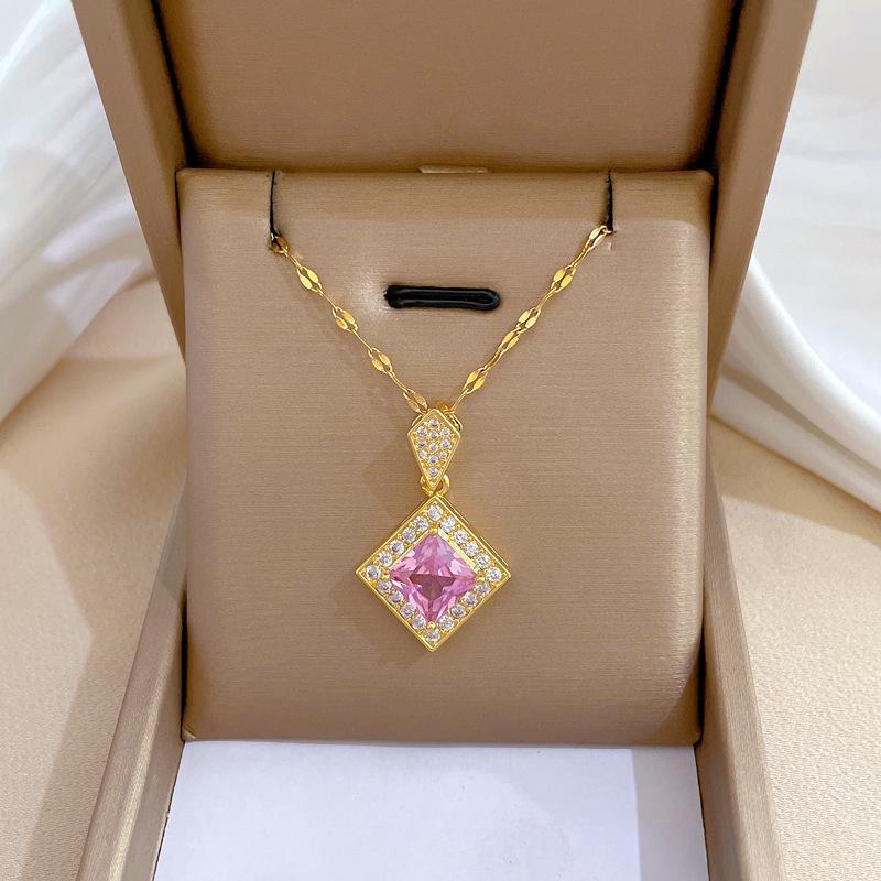 Titanium Steel Rhombus Pendant Necklace & Earrings Set - Elegant Jewelry for Banquets