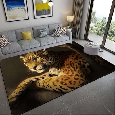Leopard Cartoon Rug Wolf Carpet Animal Carpet for Livingroom Bathroom Art Doormat Illusion Rug Area Rug Large for Bedroom