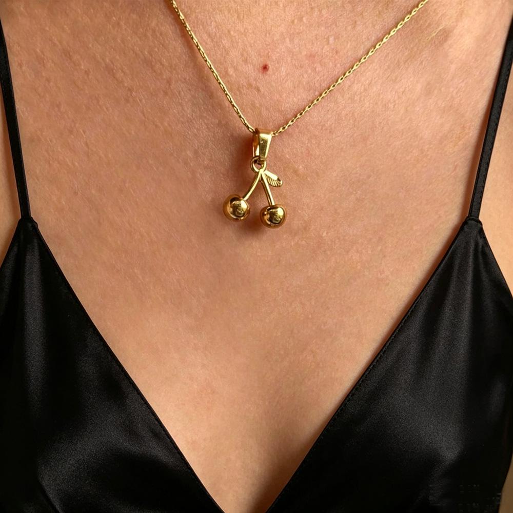 Chic Cherry Pendant Stainless Steel Necklace - Cute, Personalized, Versatile Fruit Design for Women