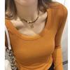 Cotton T-thread U-neck Long Sleeve Slimming Solid Color Top - Versatile & Stylish Base Layer T-shirt
