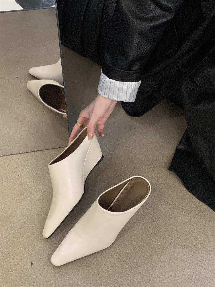 European and American bag head half slippers women's small square head wedge heel high heel sandals fashion wear thick heel lazy muller shoes