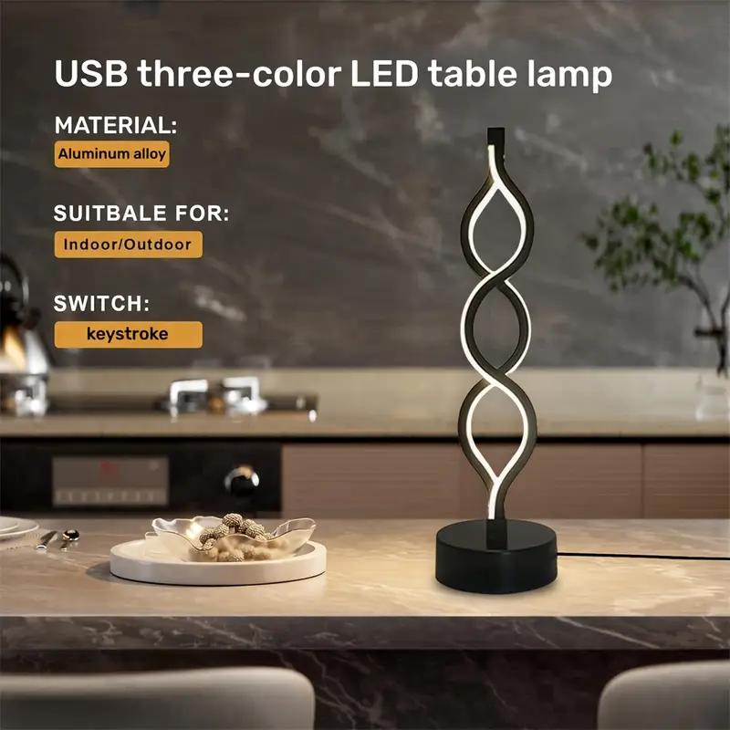 Retro Spiral LED Seaweed Table Lamp Bedside Lamp Tri Color Adjustable USB Power Supply Suitable for Bedroom and Living Room