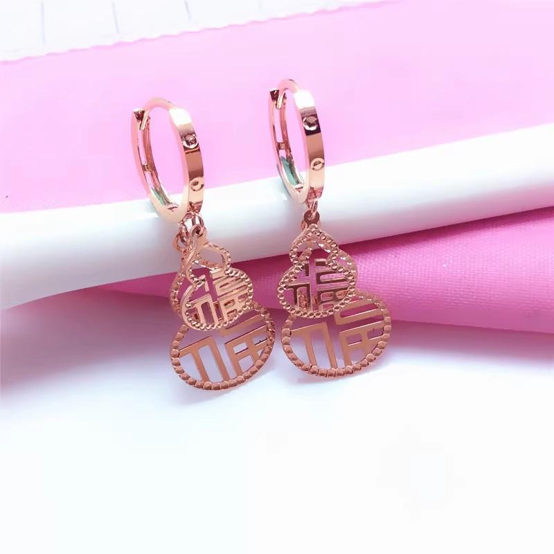 Изысканные Русские Фиолетовое Золото Блестящие Двойные Тыквы Счастливые Ушные Пряжки Покрытые Розовым Золотом Серьги ФУЛУ Серьги Бижутерия (rose gold plated pair)