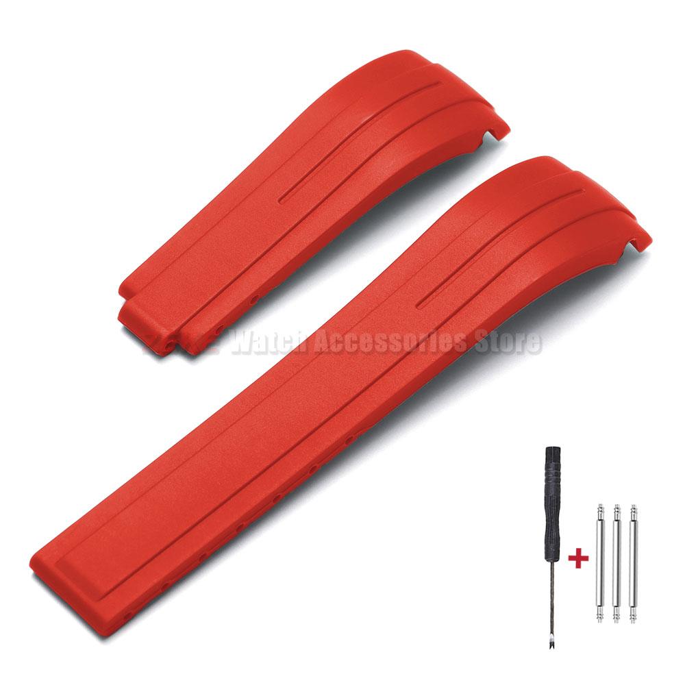 Curved End Rubber Watch Strap 20mm 21mm 22mm for Rolex for Water Ghost Folding Buckle Bracelet Waterproof Silicone Wrist Band
