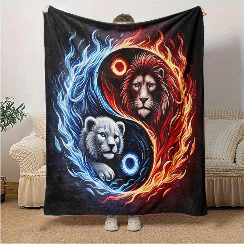 1pc Yin Yang Lions Blanket, Soft Warm Throw for Home Decor, Gift Idea, Living Room, Travel, Camping, Car Blankets