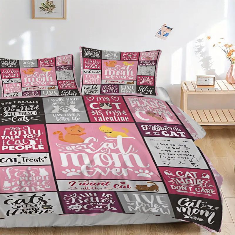 

3PCs Cat-themed Decor Design Cover Set, Breathable Fabric, Machine Washable (1 Duvet Cover + 2 Pillowcases) (Without Quilt) yy250911140 135x200cm